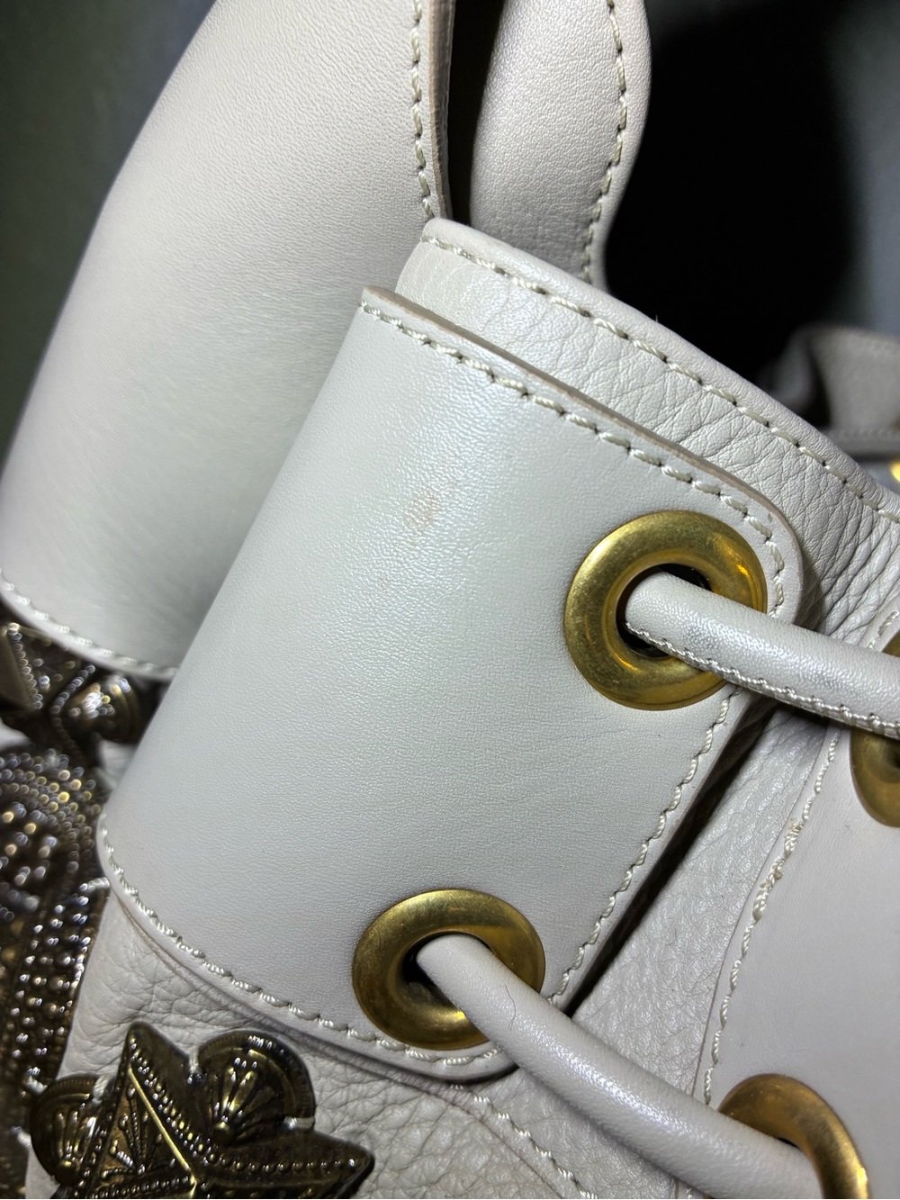 Burberry Cream Leather Drawstring Hobo with Bronze Studs - Picture 7 of 12